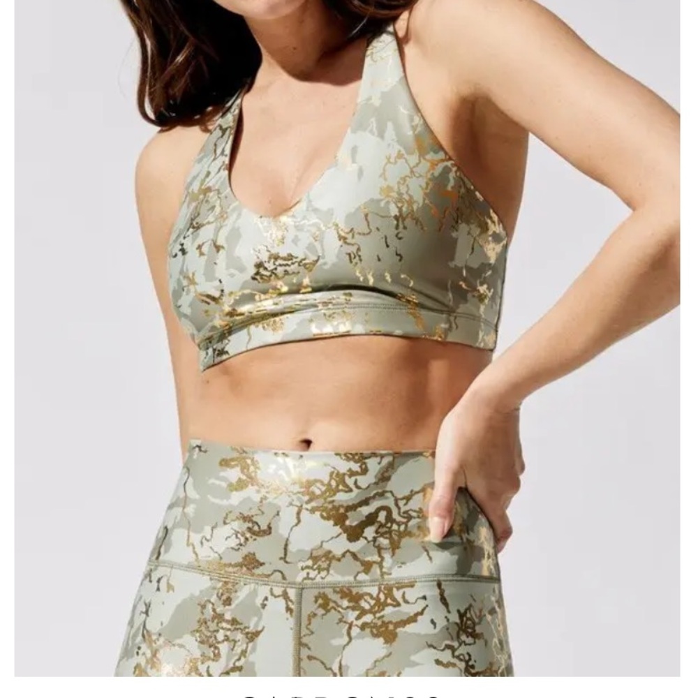 Carbon38 Marble Shine Cross Back Bra Utility Green Gold XL